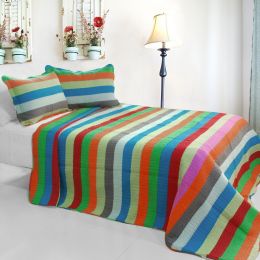 [Rainbow River] 3PC Cotton Vermicelli-Quilted Printed Quilt Set (Full/Queen Size)