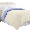 Genoa King Size Box Quilted Reversible Comforter ; Blue and Cream; DunaWest