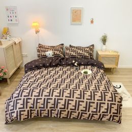 Washed Cotton Bedding 4 Piece Set 1.5m-2.2m Quilt Cover Sheet Pillowcase Plaid Stripes Student Dormitory Adult Child Boys Girls (Color: dark brown, size: 2m bed 4-piece set)