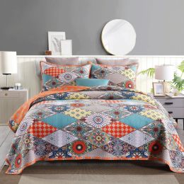 Cotton Quilt Set 3PCS Reversible Bedspread Lightweight Coverlet Set for Queen/Full Size Bed All Season Use (Color: Troy Ethnic, size: QUEEN)