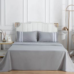 100% Cotton Bed Sheet Set 400TC Macrame Fitted Flat Sheet with Pillowcases, Twin/Full/Queen/King Size (Color: gray, size: Full)