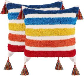 Boho Tufted Pillow Cover 18 x 18 Inches 1/2PCS Throw Pillowcase Handmade Colorful Decorative Cushion Case with Tassel for Sofa Couch Chair Bed (Style: Rainbow, Quantity: 2)