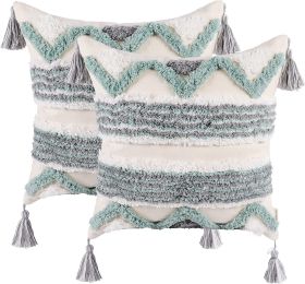 Boho Tufted Pillow Cover 18 x 18 Inches 1/2PCS Throw Pillowcase Handmade Colorful Decorative Cushion Case with Tassel for Sofa Couch Chair Bed (Style: Gentle Waves, Quantity: 2)