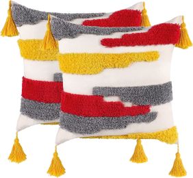 Boho Tufted Pillow Cover 18 x 18 Inches 1/2PCS Throw Pillowcase Handmade Colorful Decorative Cushion Case with Tassel for Sofa Couch Chair Bed (Style: Late Autumn, Quantity: 2)