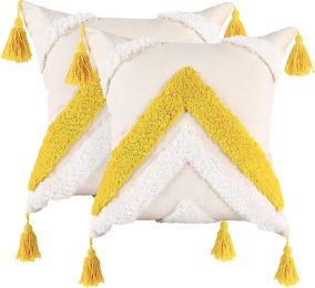 Boho Tufted Pillow Cover 18 x 18 Inches 1/2PCS Throw Pillowcase Handmade Colorful Decorative Cushion Case with Tassel for Sofa Couch Chair Bed (Style: V-Collar, Quantity: 2)