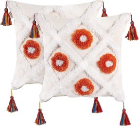 Boho Tufted Pillow Cover 18 x 18 Inches 1/2PCS Throw Pillowcase Handmade Colorful Decorative Cushion Case with Tassel for Sofa Couch Chair Bed (Style: Fluffy Garden, Quantity: 2)