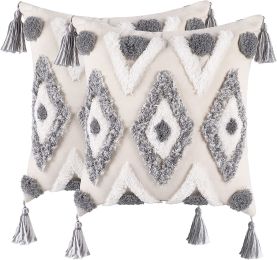 Boho Tufted Pillow Cover 18 x 18 Inches 1/2PCS Throw Pillowcase Handmade Colorful Decorative Cushion Case with Tassel for Sofa Couch Chair Bed (Style: Elegant Diamond, Quantity: 2)