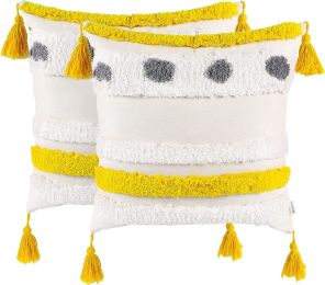 Boho Tufted Pillow Cover 18 x 18 Inches 1/2PCS Throw Pillowcase Handmade Colorful Decorative Cushion Case with Tassel for Sofa Couch Chair Bed (Style: Moroccan Stripes, Quantity: 2)