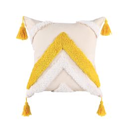 Boho Tufted Pillow Cover 18 x 18 Inches 1/2PCS Throw Pillowcase Handmade Colorful Decorative Cushion Case with Tassel for Sofa Couch Chair Bed (Style: V-Collar, Quantity: 1)