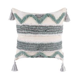 Boho Tufted Pillow Cover 18 x 18 Inches 1/2PCS Throw Pillowcase Handmade Colorful Decorative Cushion Case with Tassel for Sofa Couch Chair Bed (Style: Gentle Waves, Quantity: 1)