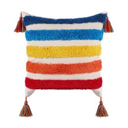 Boho Tufted Pillow Cover 18 x 18 Inches 1/2PCS Throw Pillowcase Handmade Colorful Decorative Cushion Case with Tassel for Sofa Couch Chair Bed (Style: Rainbow, Quantity: 1)