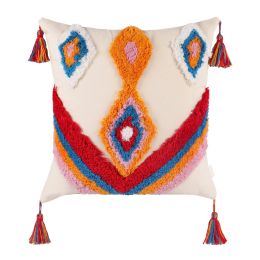 Boho Tufted Pillow Cover 18 x 18 Inches 1/2PCS Throw Pillowcase Handmade Colorful Decorative Cushion Case with Tassel for Sofa Couch Chair Bed (Style: Boho Diamond, Quantity: 1)