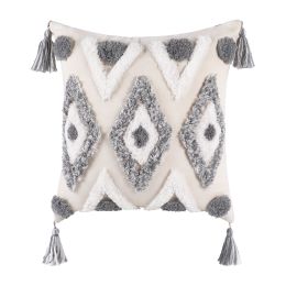 Boho Tufted Pillow Cover 18 x 18 Inches 1/2PCS Throw Pillowcase Handmade Colorful Decorative Cushion Case with Tassel for Sofa Couch Chair Bed (Style: Elegant Diamond, Quantity: 1)